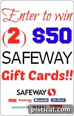 Graphic announcing a giveaway for two $50 Safeway Gift Cards