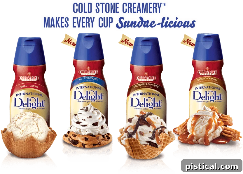 Decadent Brownie Sundae Pie 3 Assortment of International Delight coffee creamers displayed, showcasing various flavors and packaging.