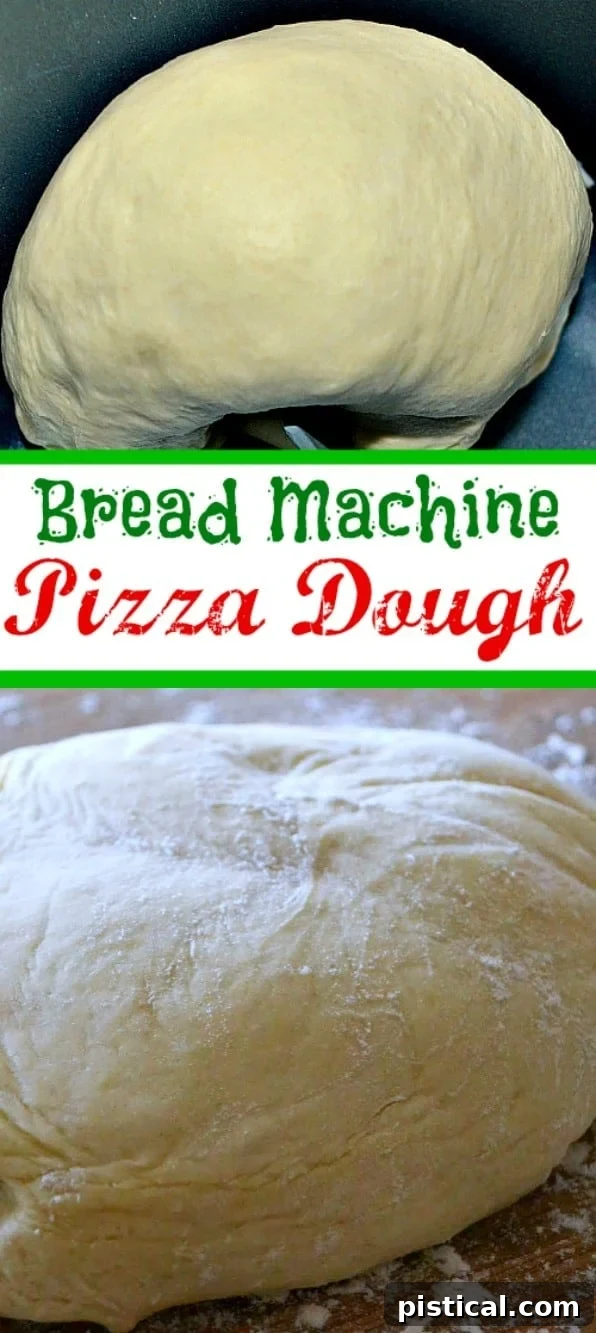 The BEST pizza dough recipe made in a bread machine. This easy, delicious, and versatile dough is perfect for weekly pizza nights. Keywords: pizza, dough, recipe, bread machine, homemade pizza, dinner, dinnertime
