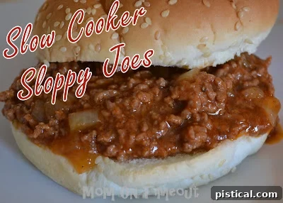 Close-up of a pot filled with Slow Cooker Sloppy Joe mixture.