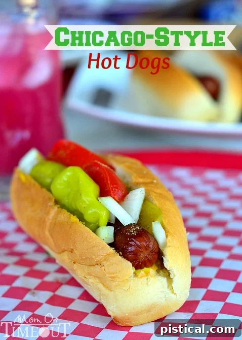 Classic Chicago-Style Hot Dogs, perfect for any gathering, from MomOnTimeout.com