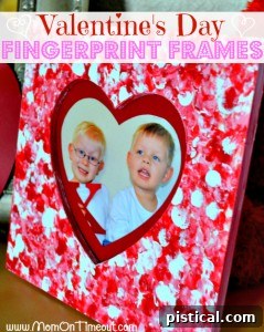 Sweetheart Popcorn Bites 14 Child's fingerprint frames craft for Valentine's Day.