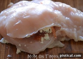 Stuffed chicken breast with pocket closed.