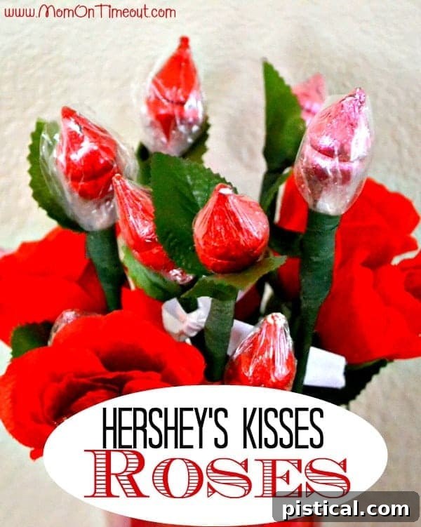 Hershey's Kisses Roses from MomOnTimeout.com | Perfect for weddings, Valentine's Day, anniversaries and more! #ValentinesDay #craft