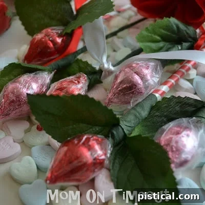Close-up of Hershey's Kiss Roses in a bouquet