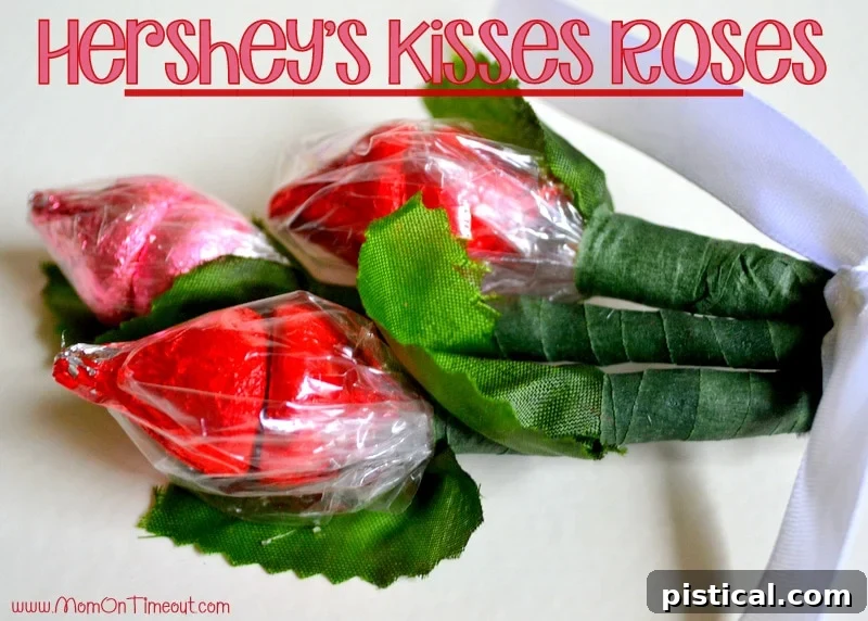 Hershey's Kisses Roses from MomOnTimeout.com | Perfect for weddings, Valentine's Day, anniversaries and more! #ValentinesDay #craft