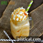 Delicious Caramel Apple Shake with apple cider, vanilla ice cream, and caramel. | MomOnTimeout.com