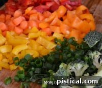 Assortment of fresh, finely chopped vegetables for the crescent tree decoration