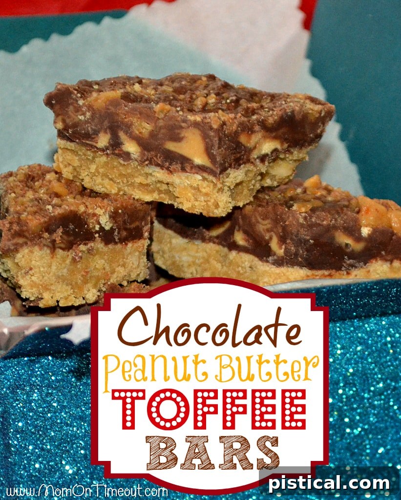 A vibrant display of freshly baked Chocolate Peanut Butter Toffee Bars, showcasing their rich colors and inviting textures, ready for a gathering or special event.