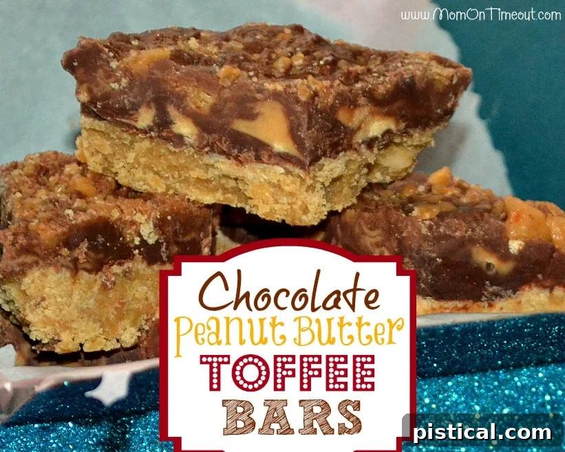 Beautifully arranged Chocolate Peanut Butter Toffee Bars on a festive platter, ready for holiday celebrations and sharing with loved ones.