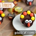 Finished Reese's Turkey dessert with colorful Reese's Pieces feathers, perfect for a festive holiday dessert