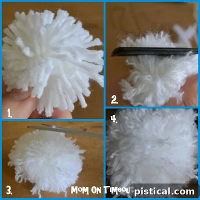 A fluffy pom pom next to a regular one, demonstrating the difference in texture and fullness after combing.