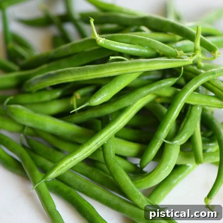 Close-up of fresh green beans, ready for preparation