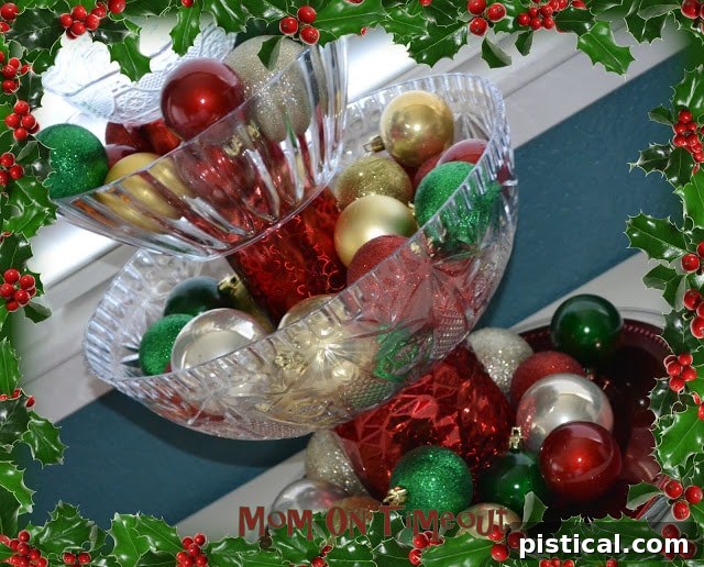 Beautifully arranged festive Christmas centerpiece with shatterproof ornaments, perfect for families