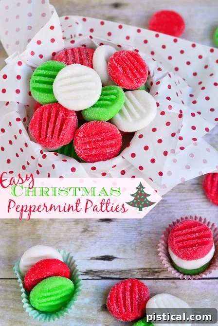 Vibrant red, green, and white Christmas peppermint patties arranged festively on a plate, ready for holiday serving.