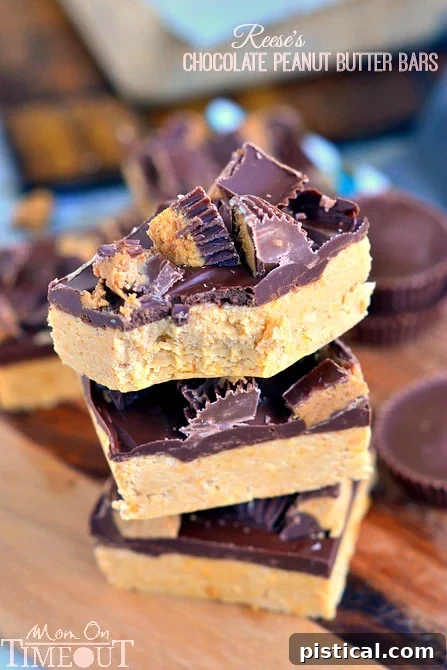 Delicious Reese's Chocolate Peanut Butter Bars, a quick and easy no-bake dessert.