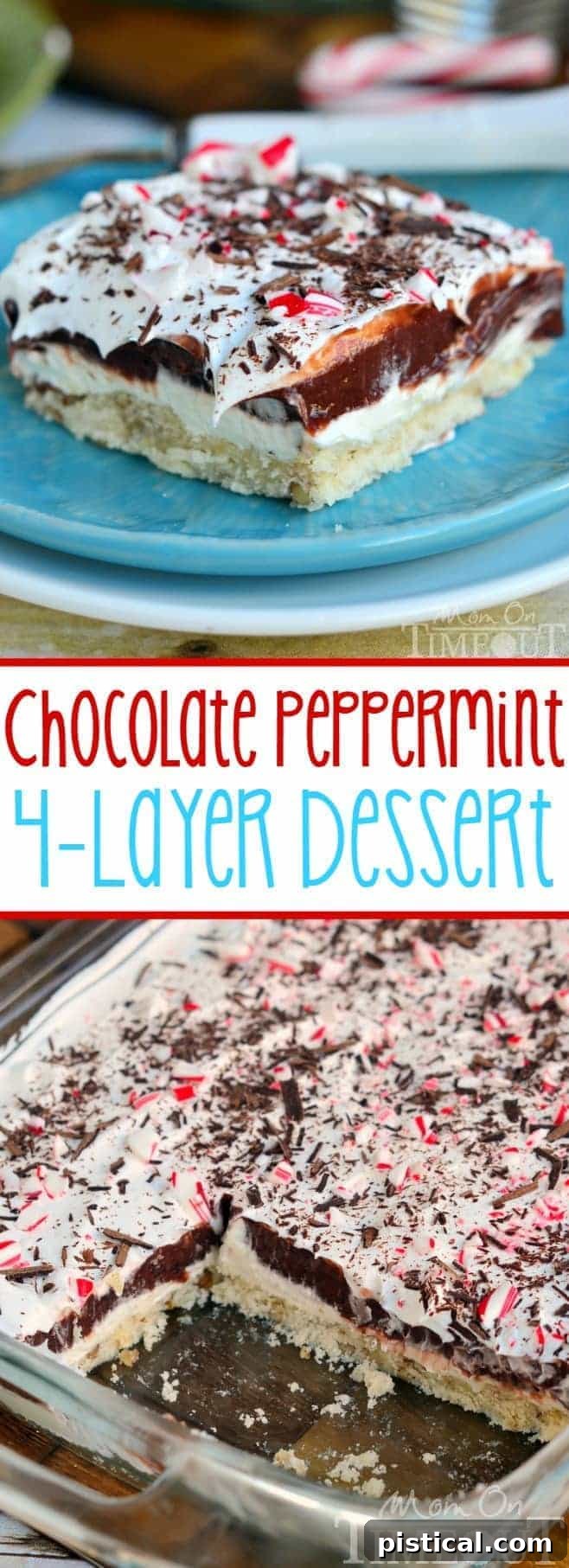 Decadent Four-Layer Peppermint Chocolate Delight 4 My Grandma's 4 Layer Dessert all dressed up for Christmas! You're going to love the all the yummy layers in this Chocolate Peppermint 4 Layer Dessert! A wonderfully delicious EASY dessert that is perfect for the holiday season and Christmas!