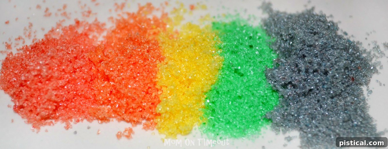 Close-up of finely textured DIY granulated colored sugar, perfect for delicate decorations.