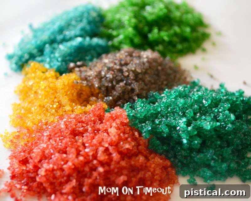 Textured DIY raw colored sugar with larger crystals, ideal for a rustic or sparkling finish.