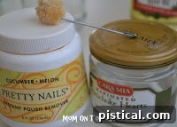 Olive oil applied to a jar for label residue removal