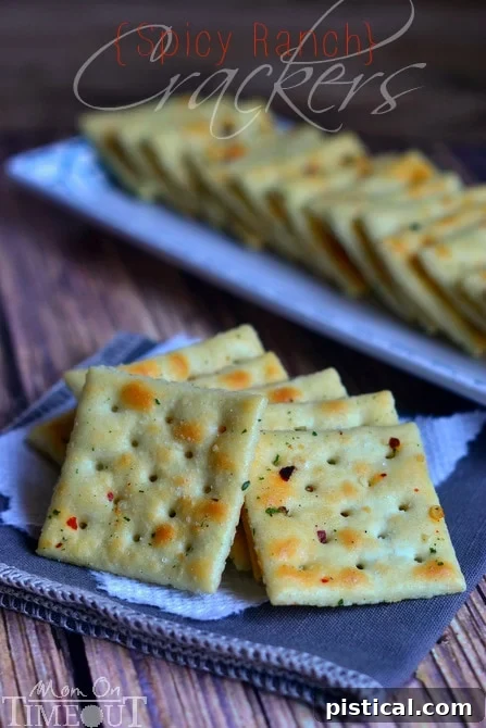 Pile of Spicy Ranch Crackers, highlighting their golden texture and enticing seasoning.