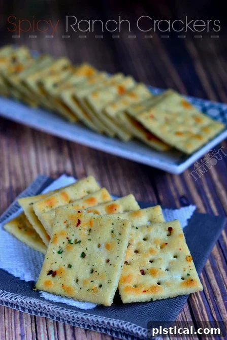 A final close-up shot of the irresistible Easy Spicy Ranch Crackers.