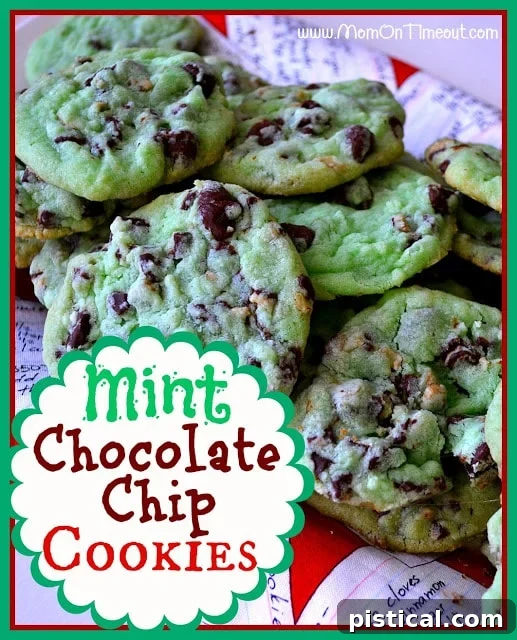 Mint Chocolate Chip Cookies, fresh from the oven, on a cooling rack