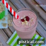 A small image of a Strawberry Oatmeal Smoothie, ready to be enjoyed.