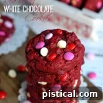 Small portion of Red Velvet White Chocolate Cookies, indicating a serving size.