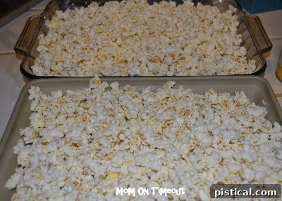Crunchy Caramel Corn with Autumn Leaf Tags 4 Butter melting in a medium, heavy-bottomed saucepan on the stovetop