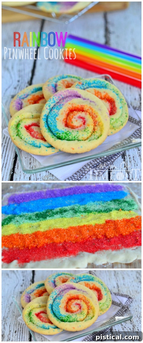These gorgeous Rainbow Pinwheel Cookies are super easy to make and are so much fun! Perfect for St. Patrick's Day and parties! // Mom On Timeout #rainbow #cookie #recipe #dessert #StPatricksDay #easy #easyrecipe #sweets rainbow cookies st patrick's day