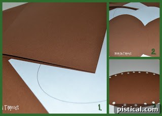 A three-image collage showing the process of cutting out football shapes: folding brown paper, tracing a template, and cutting along the lines.