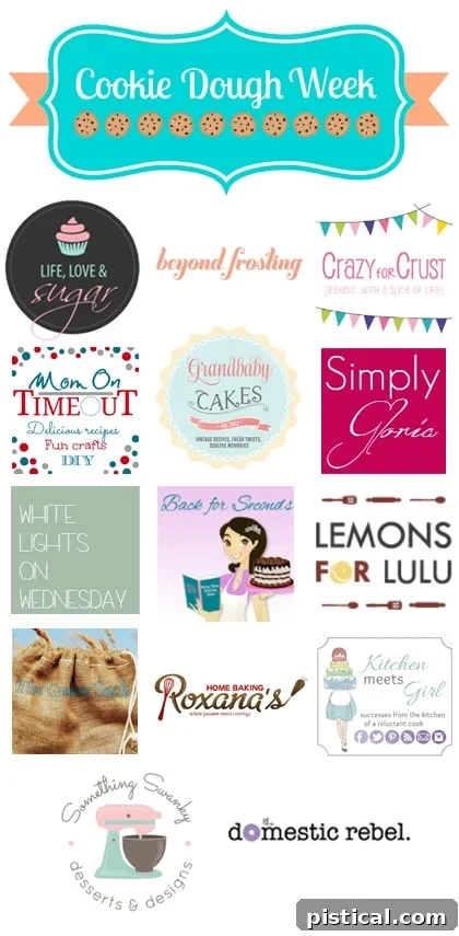 A vibrant collage showcasing various cookie dough week recipes from collaborating bloggers, inviting readers to explore more cookie dough desserts.