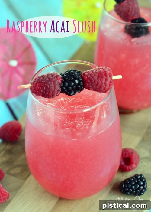 Delicious and refreshing Raspberry Acai Slush for a girls' night in party.