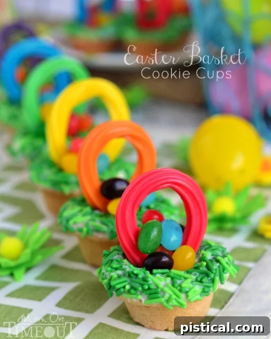 Easter Basket Cookie Cups | MomOnTimeout.com Delightful Easter Basket Cookie Cups ready for a festive celebration.