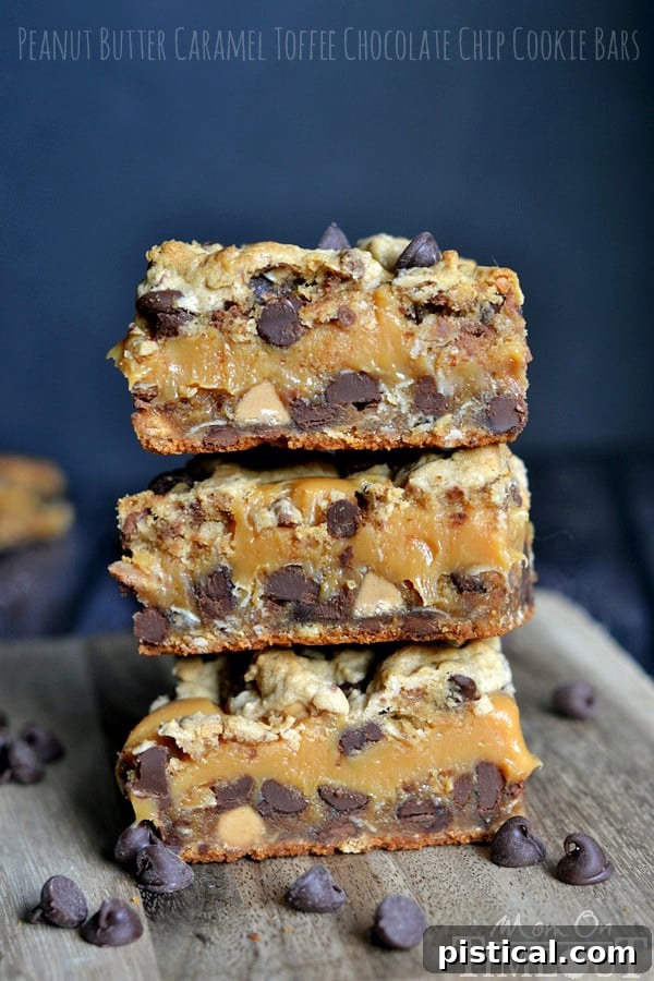 Peanut Butter Caramel Toffee Chocolate Chip Cookie Bars