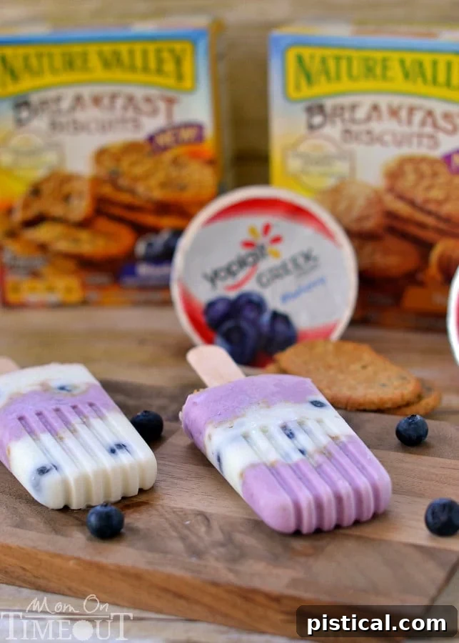 Prepared Blueberry Breakfast Parfait Pops in a mold, ready for the freezer. MomOnTimeout.com #ad