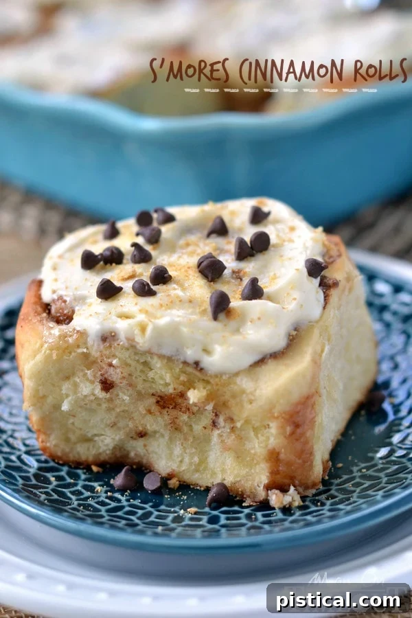 Platter of S'mores Cinnamon Rolls, showing their irresistible layers and delicious frosting, a perfect family favorite dessert