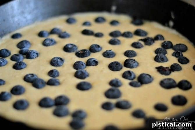 Golden Blueberry Skillet Pancake 4 The ultimate solution for Sunday mornings: a beautiful Oven-Baked Blueberry Skillet Pancake with orange zest and cinnamon, baked to perfection without any flipping required. | MomOnTimeout.com