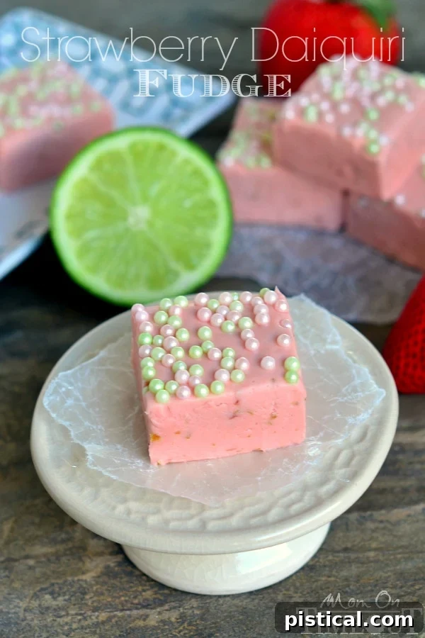 Strawberry Daiquiri Fudge - my favorite cocktail in fudge form - somebody hold me! | MomOnTimeout.com #fudge #recipe #strawberry
