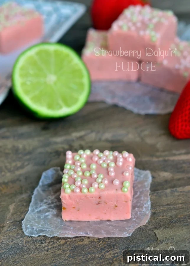Strawberry Daiquiri Fudge - my favorite cocktail in fudge form - somebody hold me! | MomOnTimeout.com #fudge #recipe #strawberry