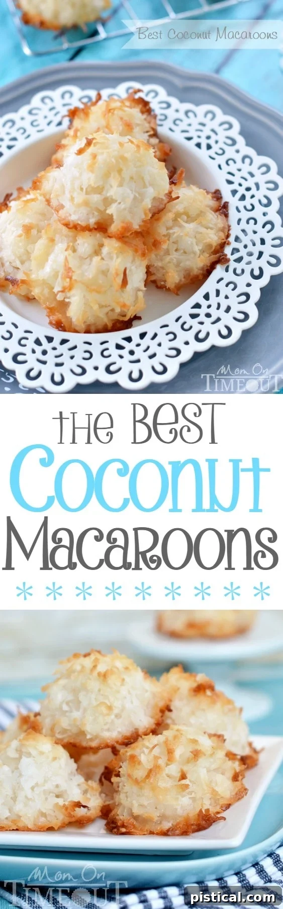 Easy Coconut Macaroons Recipe Collage A collage of six different close-up shots of easy coconut macaroons, showing various angles and their delicious texture.