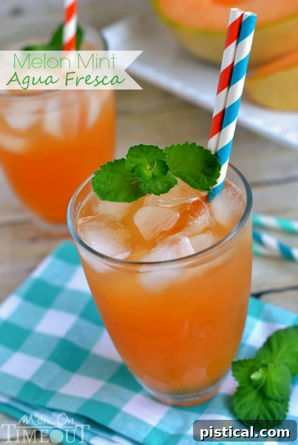 Melon Mint Cooler 2 Delight in the refreshing flavors of melon and mint in this tasty Melon Mint Agua Fresca! | MomOnTimeout.com | #aguafreca #beverage #drink #recipe