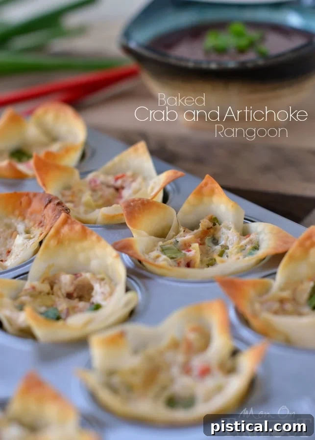 Baked Crab and Artichoke Rangoon made with cream cheese! | MomOnTimeout.com | #appetizer #recipe #crab