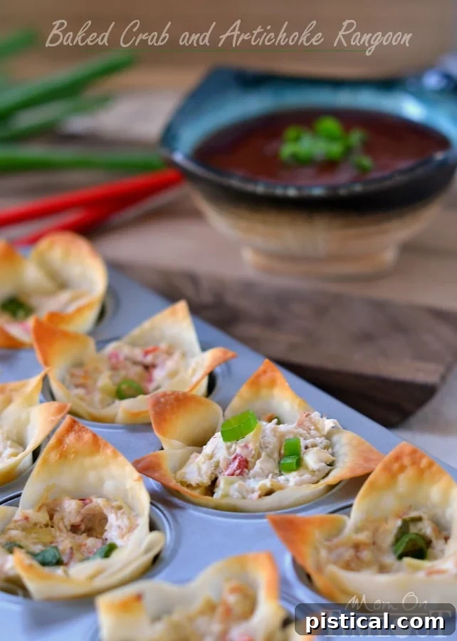Baked Crab and Artichoke Rangoon made with cream cheese! | MomOnTimeout.com | #appetizer #recipe #crab