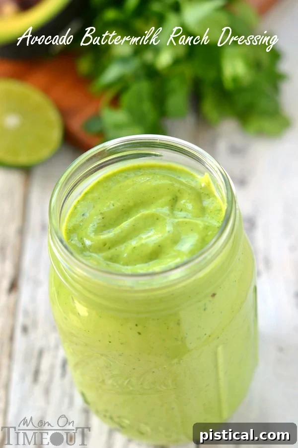Creamy Avocado Buttermilk Ranch Dressing - The perfect homemade dip and sauce for salads, veggies, chips, and more. Healthy and easy recipe for a fresh ranch twist. | MomOnTimeout.com | #avocado #ranch #dressing #dip #homemade #healthy