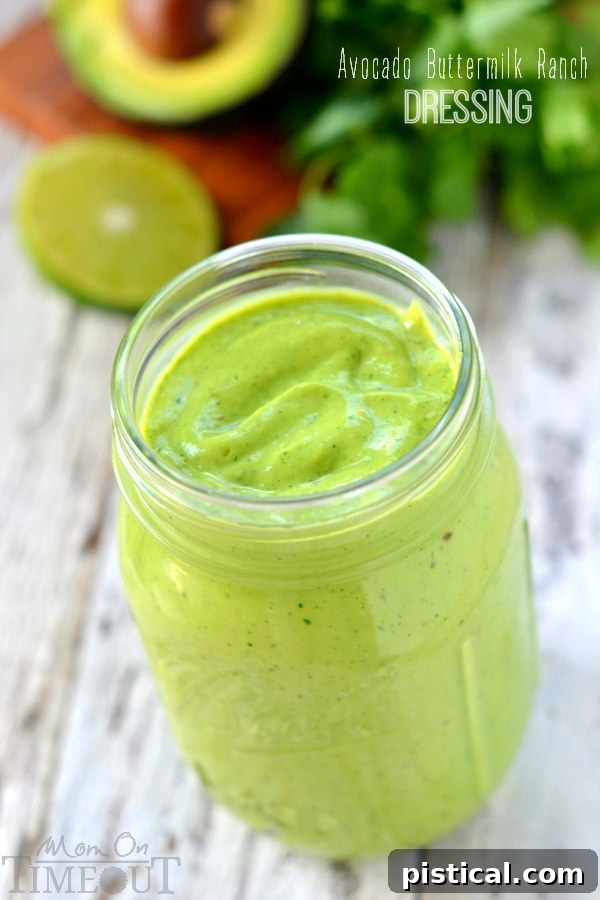 Customize Avocado Buttermilk Ranch Dressing consistency: add avocado for thickness, buttermilk for thinness. Perfect for nachos, enchiladas, or as a dip. | MomOnTimeout.com | #avocado #ranch #dressing #customize