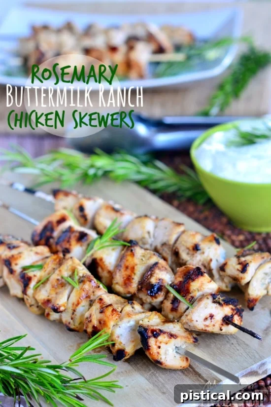 Rosemary Buttermilk Ranch Chicken Skewers recipe, excellent with avocado buttermilk ranch dressing. Easy grilled chicken recipe. | MomOnTimeout.com