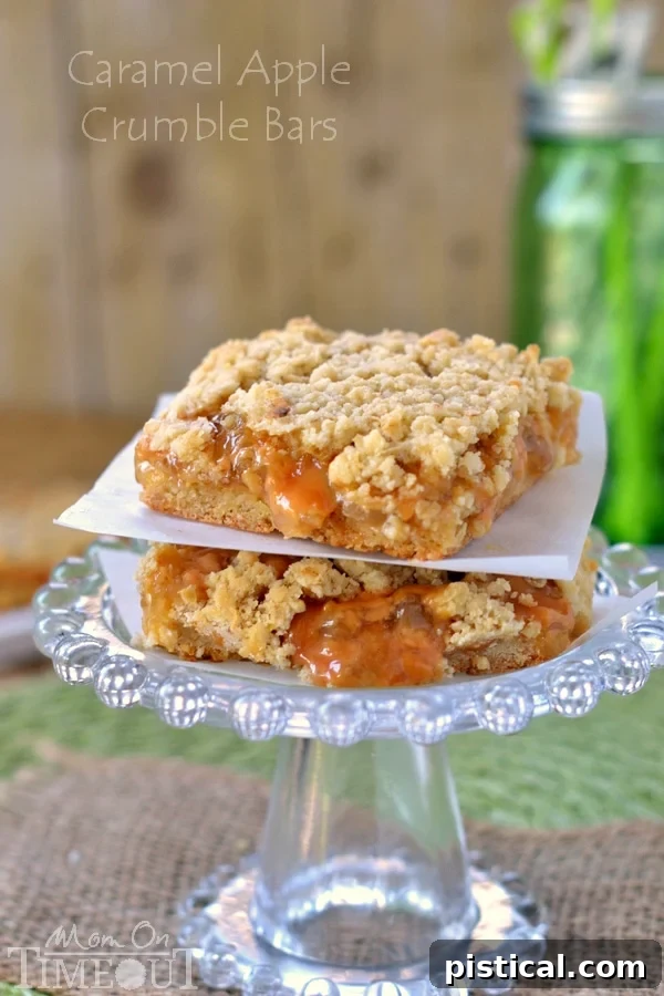 Caramel Apple Crumble Bars oozing with sweet goodness