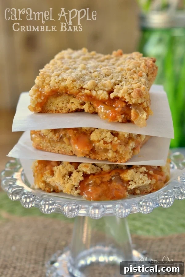 Easy Caramel Apple Crumble Bars ready to be served